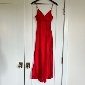 Red slip dress